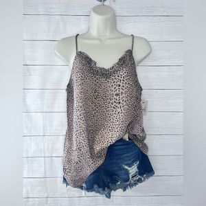 Boutique Brand Leopard Cheetah Print Ruffle Neckline V Neck Shift Cami Tank Top